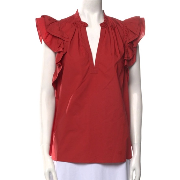 Ulla Johnson Flutter Sleeve Split Neck Top - Picture 1 of 13